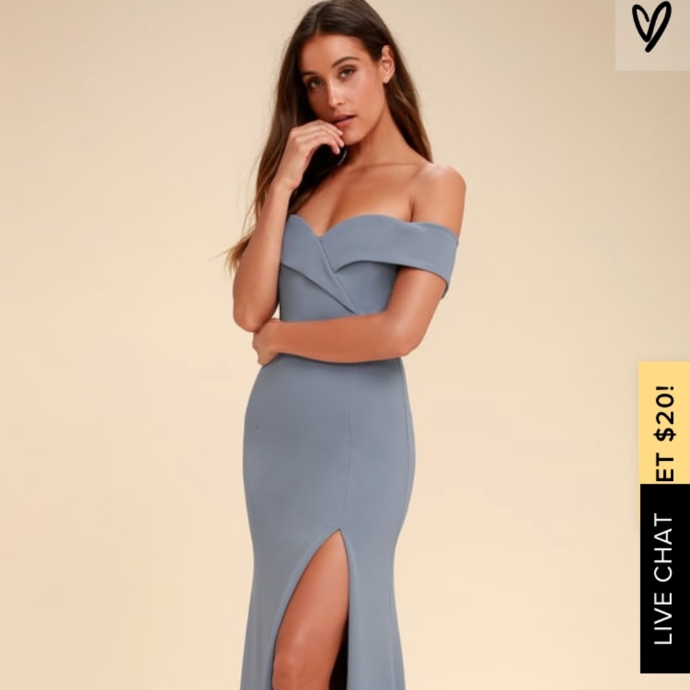 Gray/Blue Off The Shoulder Floor Length Dress
